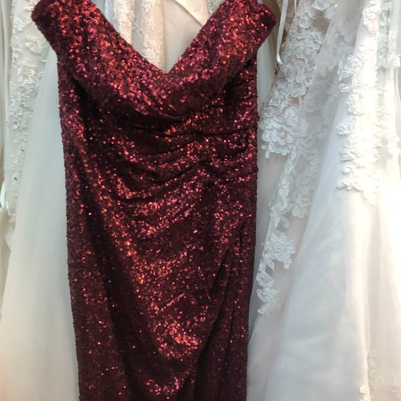 New Burgundy Sequin Sorella Vita Bridesmaid Dress, Formal Maroon Maxi Sz 10 $599 - Picture 4 of 8